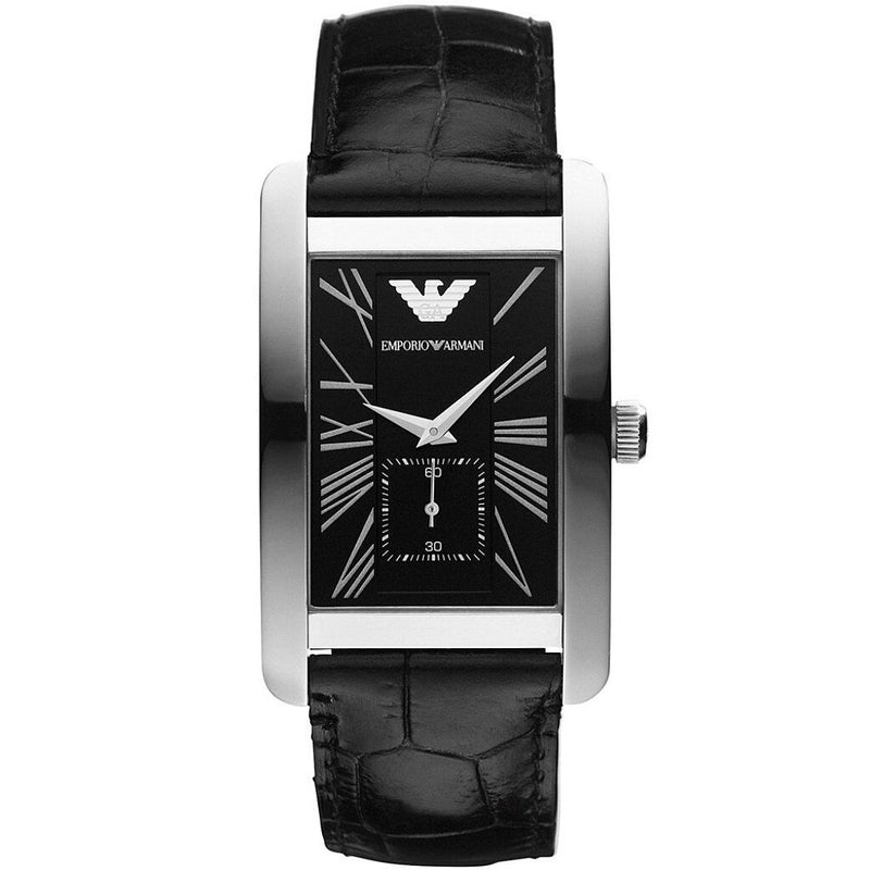 Emporio Armani Classic Rectangular Black Leather Watch | AR0143