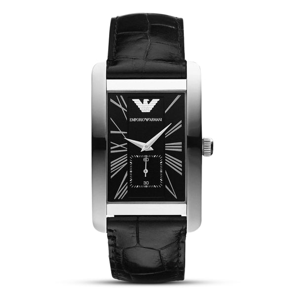 Emporio Armani Classic Rectangular Black Leather Watch | AR0143