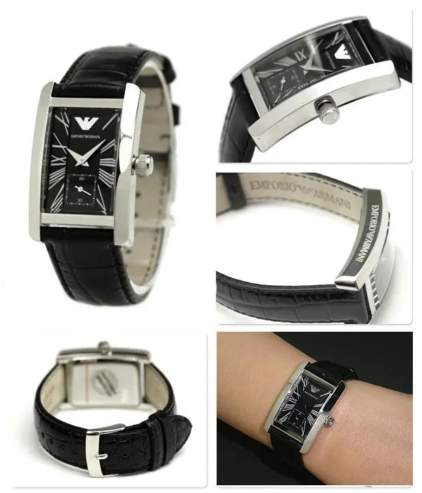 Emporio Armani Classic Rectangular Black Leather Watch | AR0143