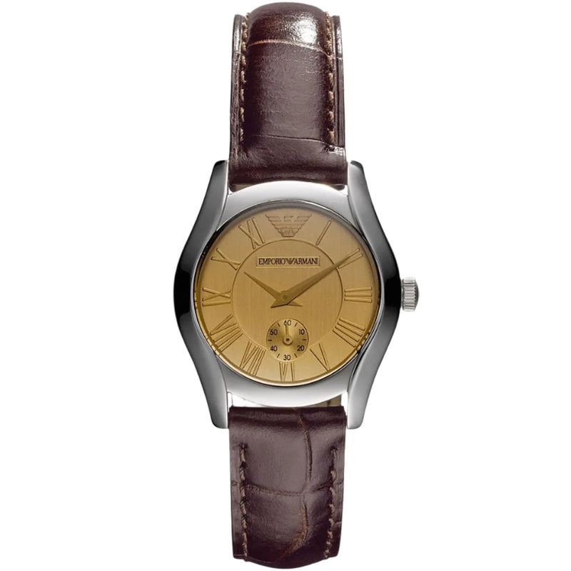 Emporio Armani Champagne Dial Leather Strap Ladies Watch | AR0646