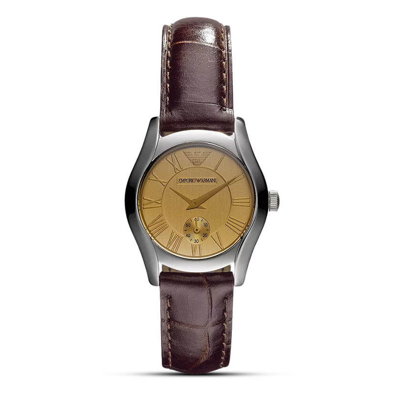 Emporio Armani Champagne Dial Leather Strap Ladies Watch | AR0646