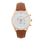 Emporio Armani Classic Silver Dial Leather Strap Watch | AR11043