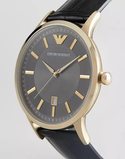 Emporio Armani Chronograph Black Leather Watch | AR11049