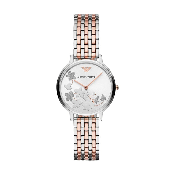 Emporio Armani Silver Floral Dial Two-Tone Ladies Watch | AR11113