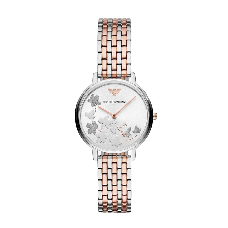 Emporio Armani Silver Floral Dial Two-Tone Ladies Watch | AR11113