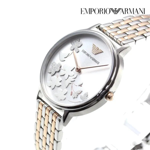 Emporio Armani Silver Floral Dial Two-Tone Ladies Watch | AR11113