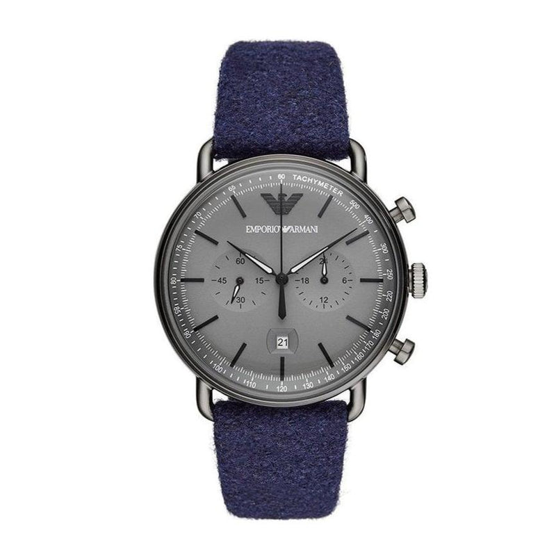 Emporio Armani Aviator Grey Dial Leather Strap Men's Watch | AR11144