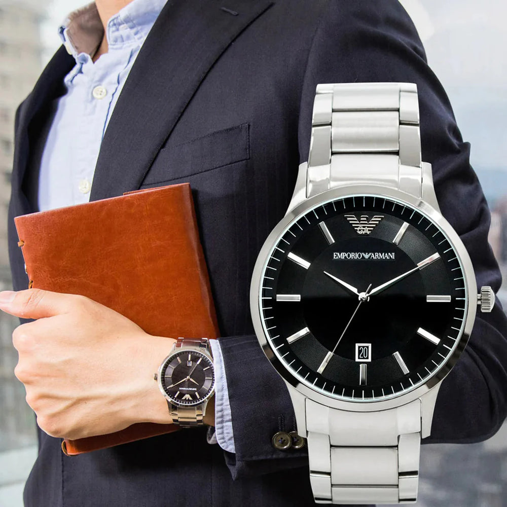 Emporio Armani Renato Black Dial Stainless Steel Men's Watch