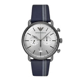 Emporio Armani Aviator Silver Dial Leather Strap Men's Watch | AR11202