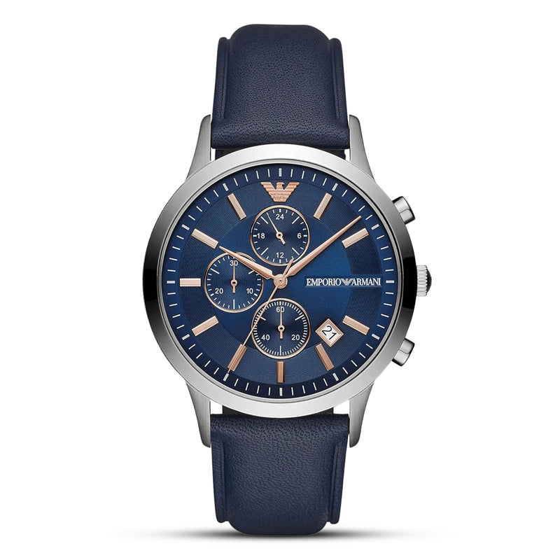 Emporio Armani Renato Blue Chronograph Leather Strap Watch | AR11216