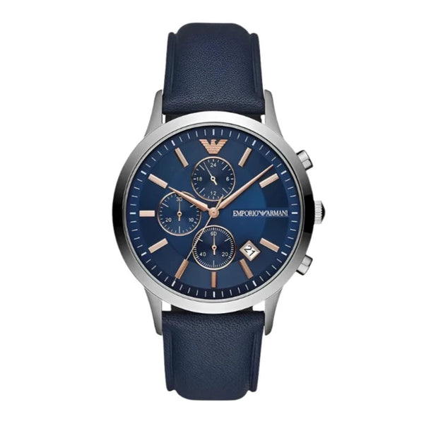 Emporio Armani Renato Blue Chronograph Leather Strap Watch | AR11216