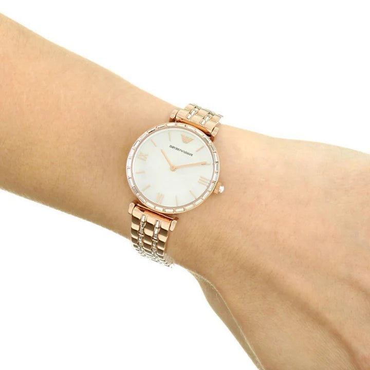 Emporio Armani Gianni T-Bar White Dial Ladies Watch | AR11294