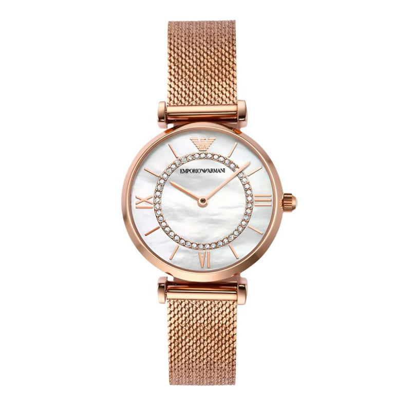 Emporio Armani Two-Hand Rose Gold-Tone White Dial Ladies Watch | AR11320