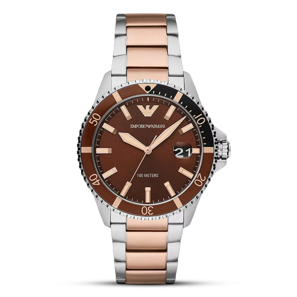 Emporio Armani Brown Dial Two-Tone Stainless Steel Watch | AR11340