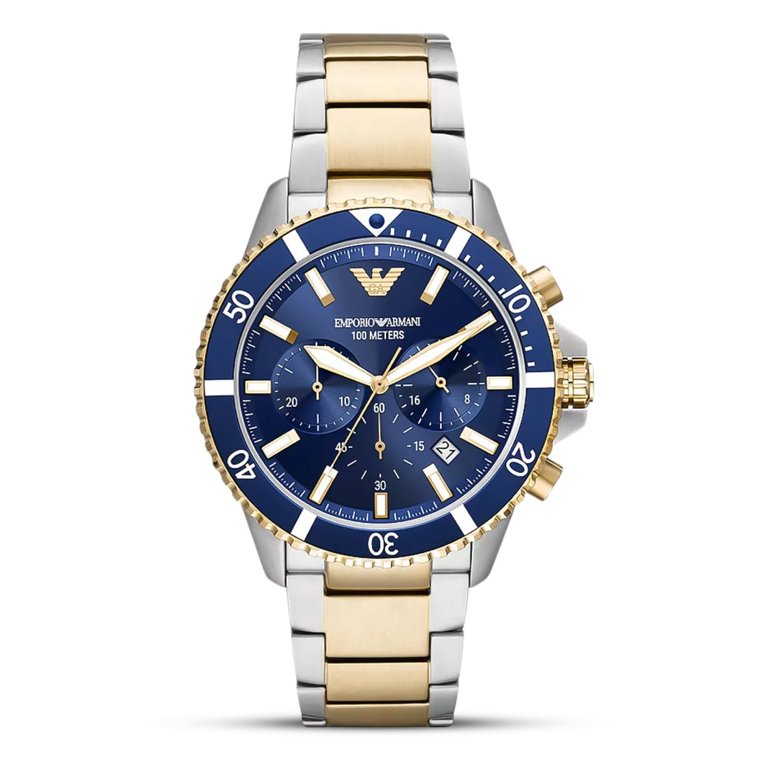 Emporio Armani Chronograph Two Tone Blue Dial Men's Watch AR11362