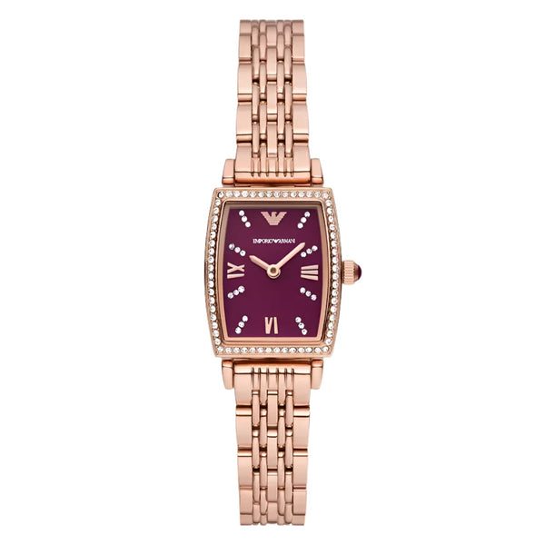 Emporio Armani Maroon Dial Rose Gold Tone Ladies Watch | AR11488