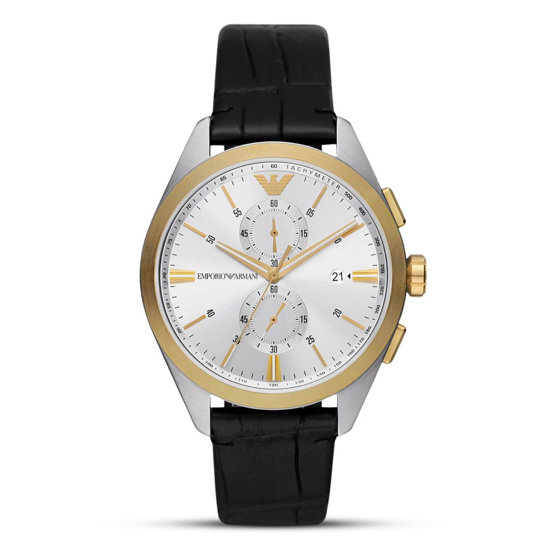 Emporio Armani Claudio Silver Dial Leather Strap Watch AR11498