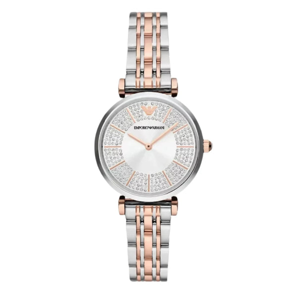 Emporio Armani Gianni T-Bar Two Tone Silvar Dial Ladies Watch | AR11537