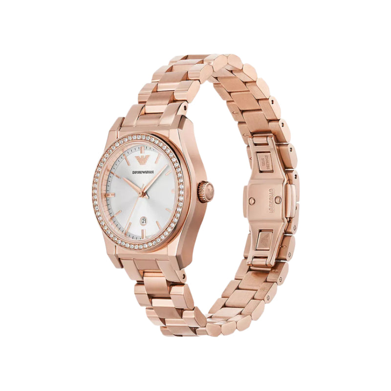 Emporio Armani Rose Gold Tone Silver Dial Ladies Watch | AR11558