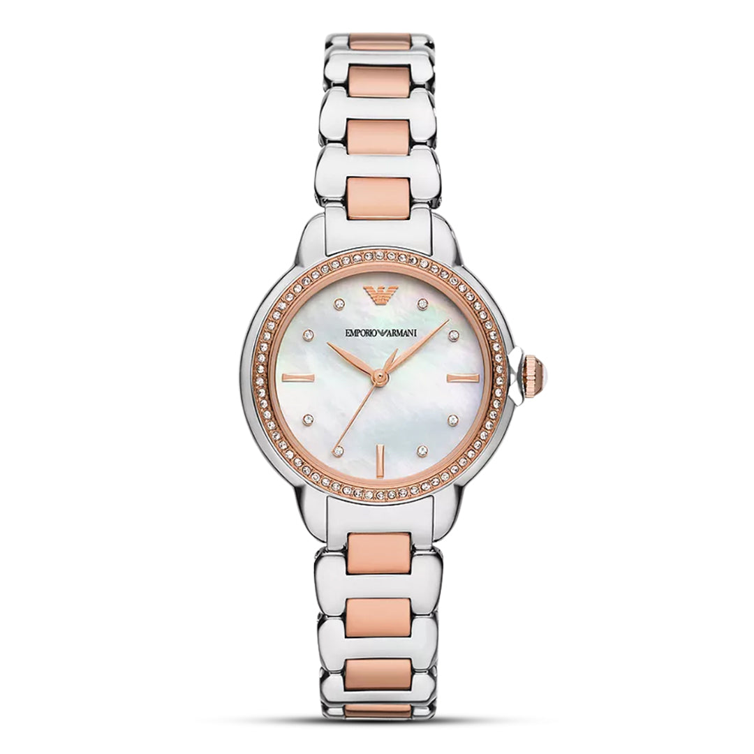 Emporio Armani Three Hand Two Tone Silvar Dial Ladies Watch AR11569
