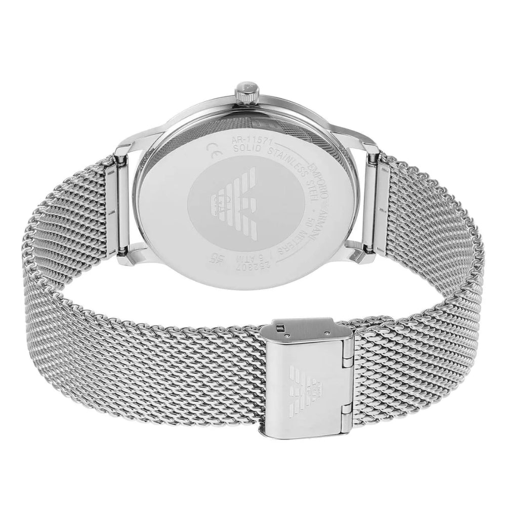 Emporio Armani Silver Tone Blue Dial Mesh Strap Watch | AR11571