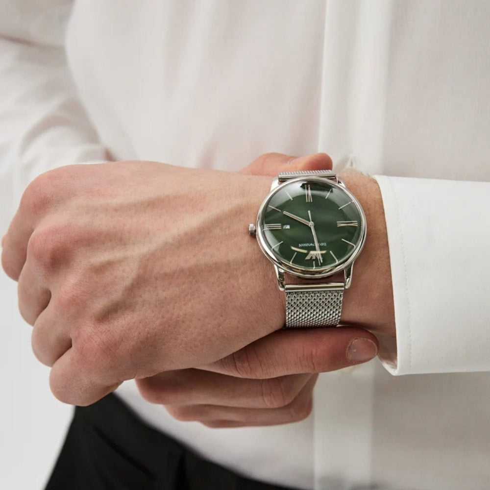 Emporio Armani Minimalist Green Dial Mesh Strap Watch | AR11578