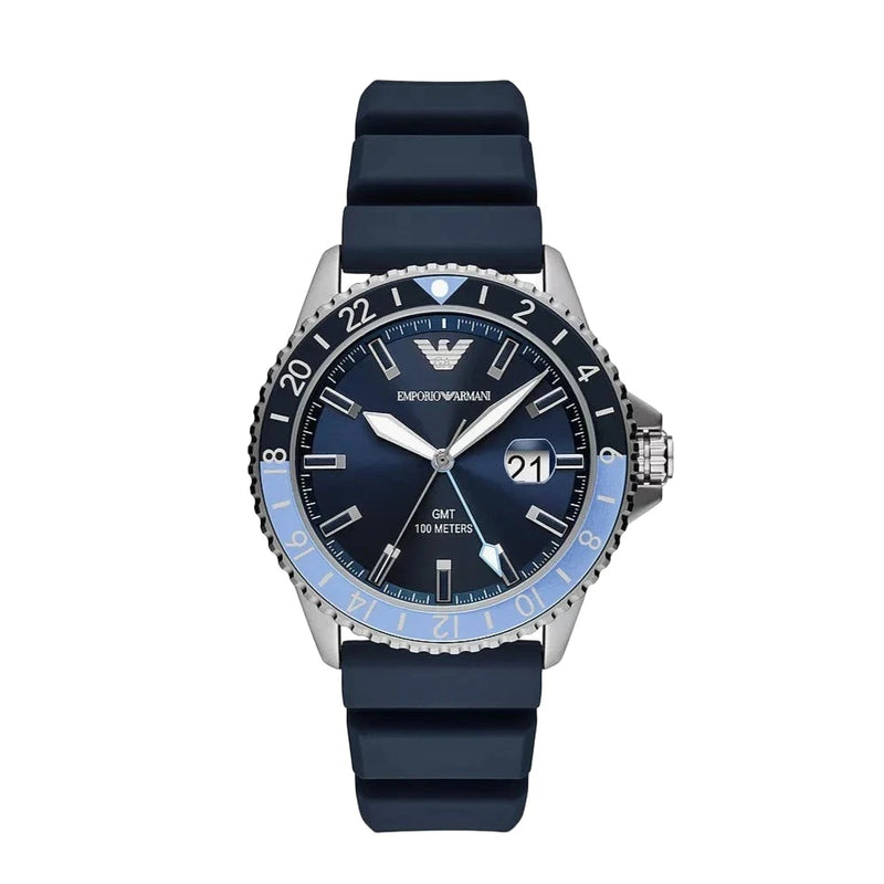 Emporio Armani Sea Explorer GMT Blue Dial Silicon Strap Watch | AR11592