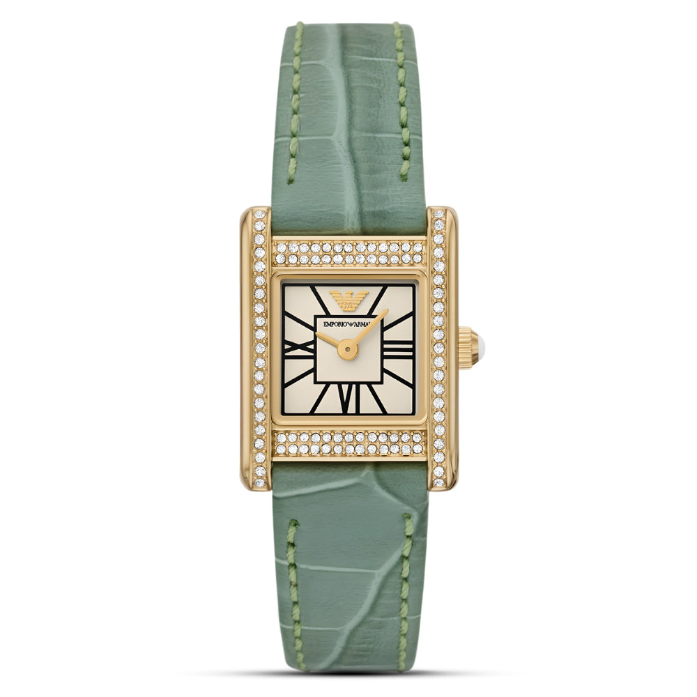 Emporio Armani Green Leather Gold Dial Ladies Watch AR11661