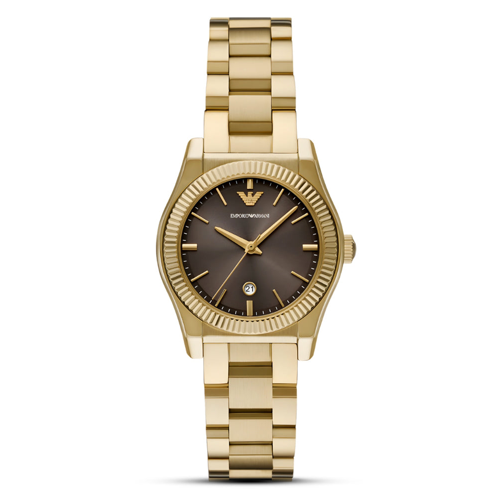 Emporio Armani Gold Tone Brown Dial Ladies Watch | AR11700