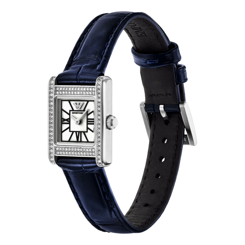 Emporio Armani Blue Leather White Dial Ladies Watch AR11718