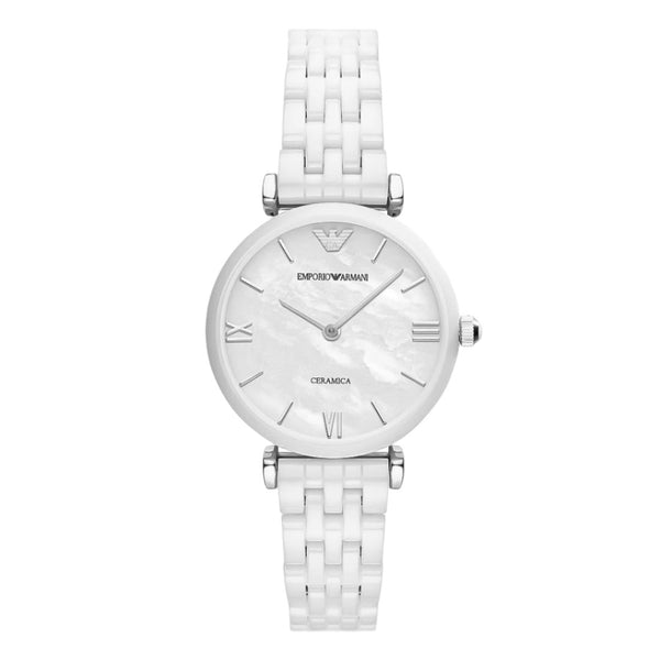 Emporio Armani Ceramica Pearl White Dial Ladies Watch | AR1485