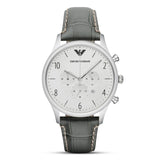 Emporio Armani Dress Chronograph Grey Leather Strap Watch | AR1861