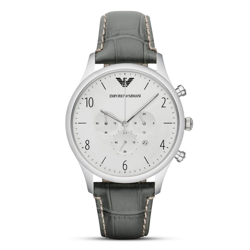 Emporio Armani Dress Chronograph Grey Leather Strap Watch | AR1861