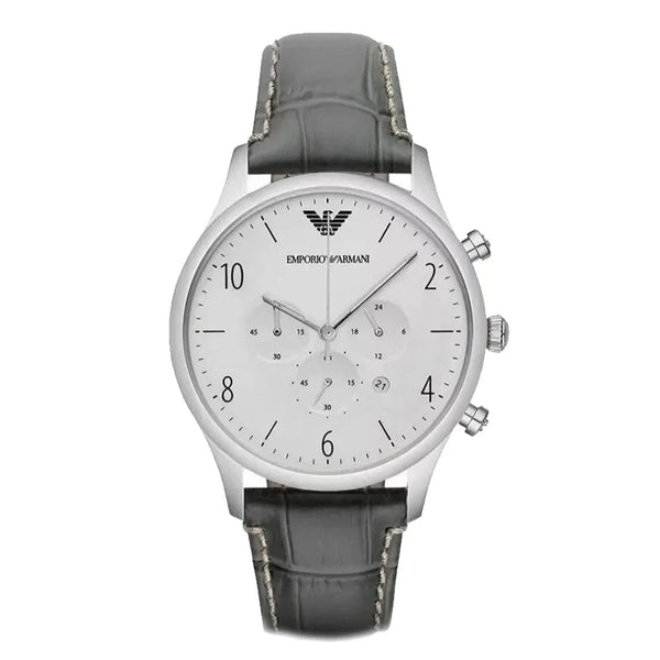 Emporio Armani Dress Chronograph Grey Leather Strap Watch | AR1861