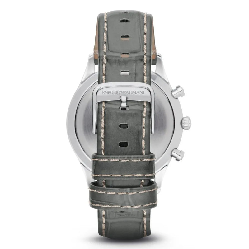 Emporio Armani Dress Chronograph Grey Leather Strap Watch | AR1861