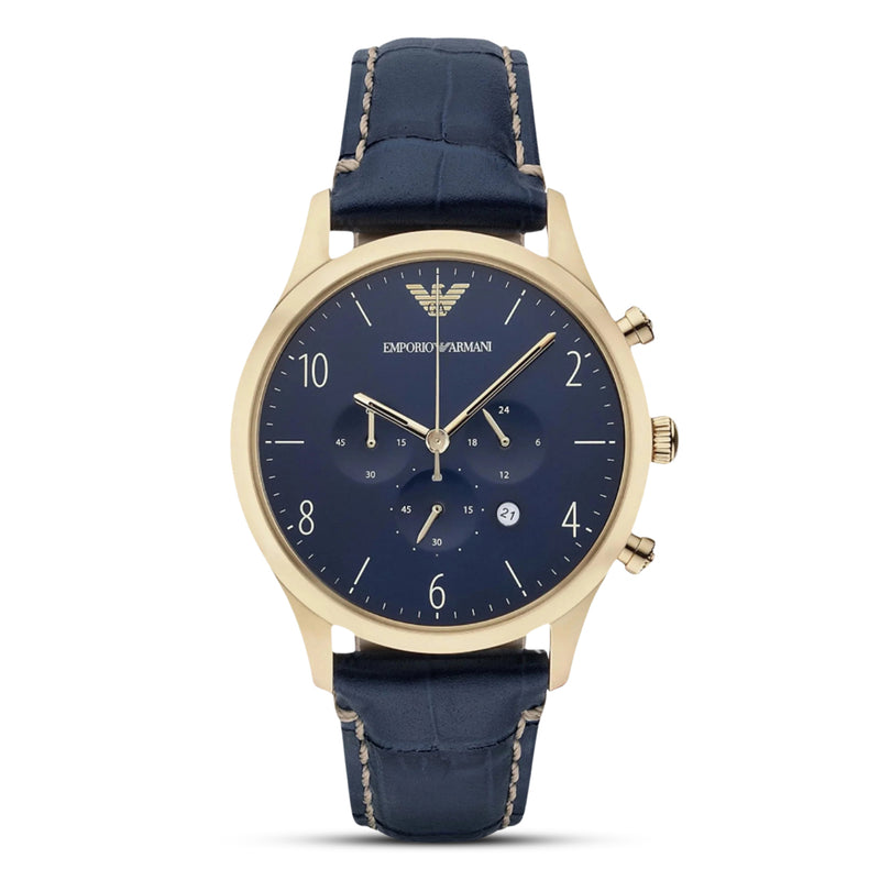 Emporio Armani Chronograph Blue Leather Strap Men's Watch | AR1862