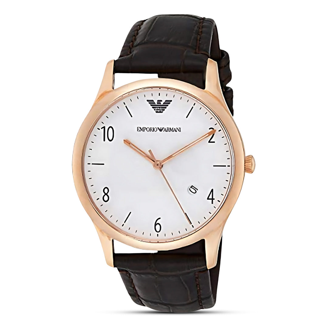 Emporio Armani White Dial Brown Leather Strap Men's Watch | AR1915