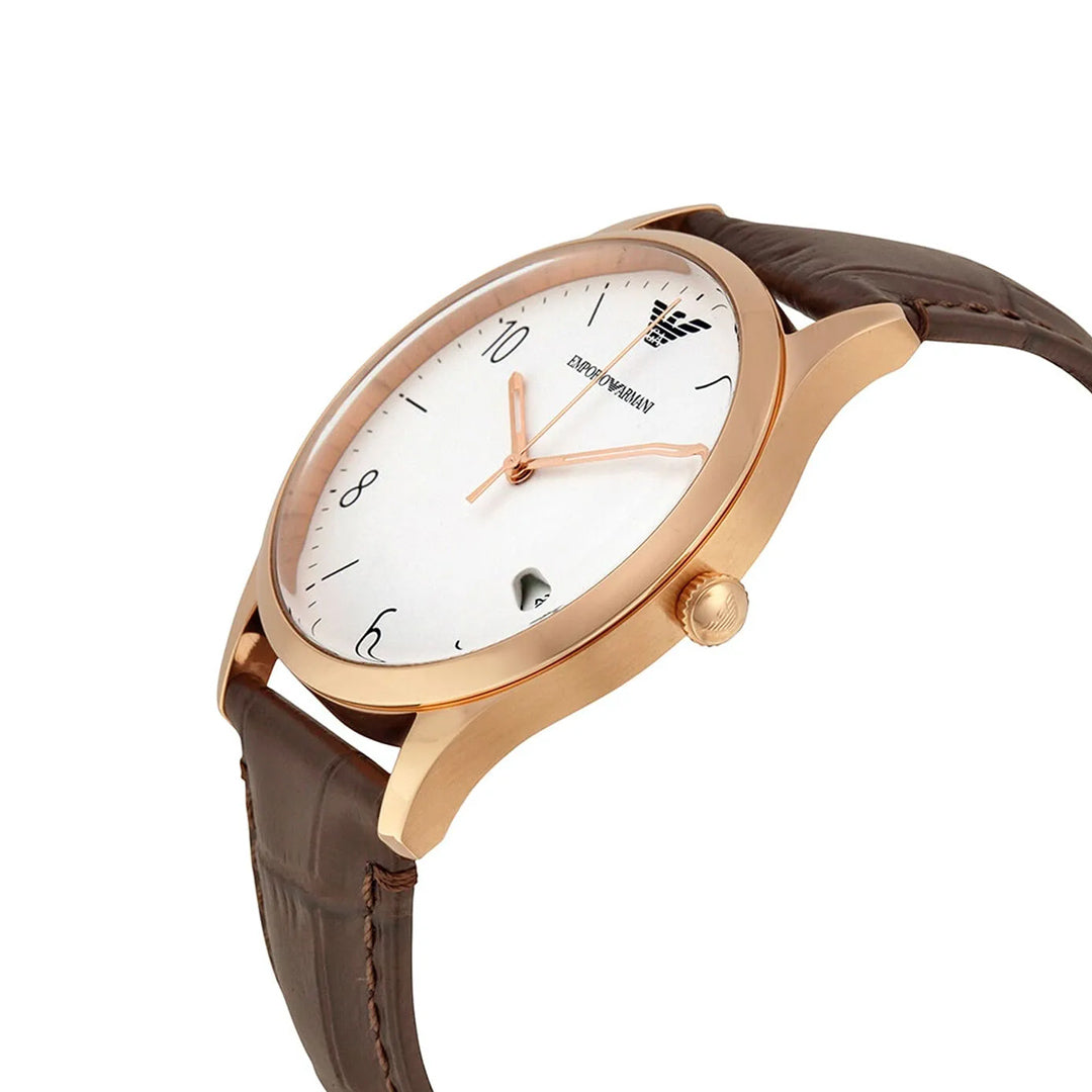 Emporio Armani White Dial Brown Leather Strap Men's Watch | AR1915