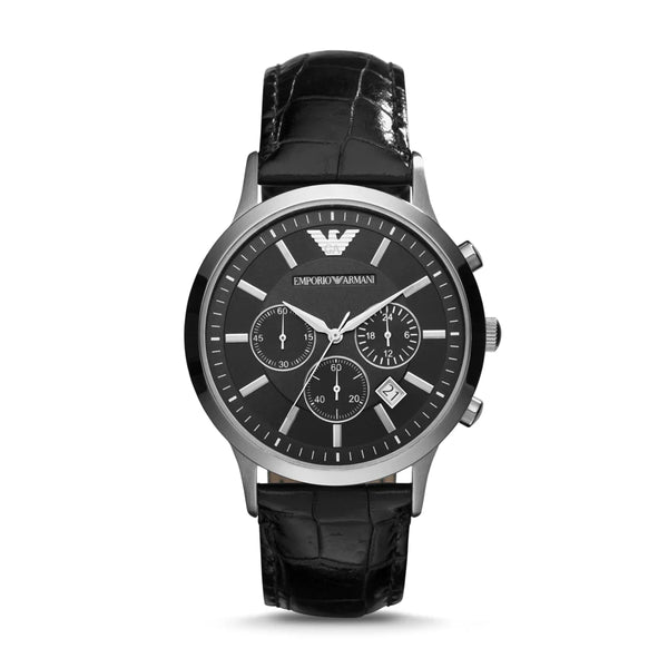 Emporio Armani Two-Hand Black Leather Men's Watch| AR2447