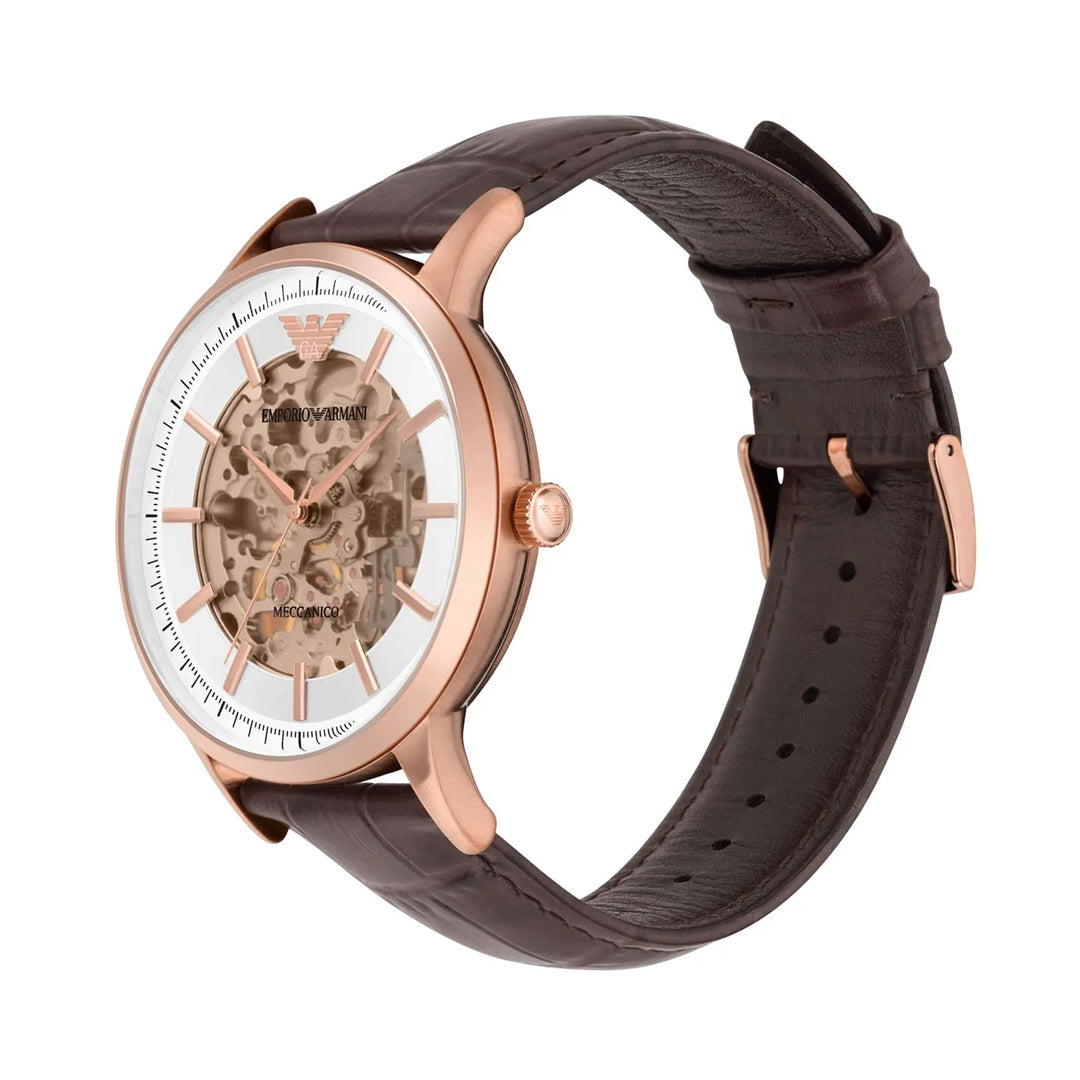 Emporio Armani Automatic Silver Dial Leather Belt Watch | AR60039