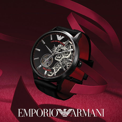 Emporio Armani Black Tiger Automatic Dial Leather Strap Men's Watch | AR60046