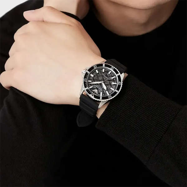 Emporio Armani Meccanico Automatic Black Dial Silicon Strap Watch | AR60062