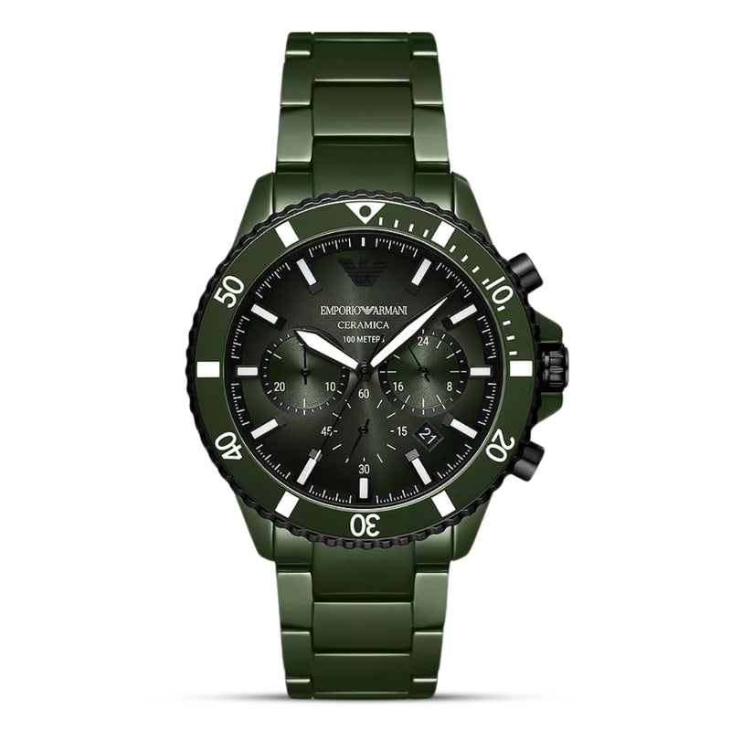 Emporio Armani Chronograph Ceramic Green Dial Men's Watch | AR70011