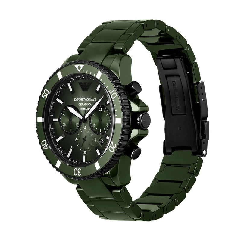 Emporio Armani Chronograph Ceramic Green Dial Men's Watch | AR70011