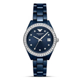 Emporio Armani Leo Ceramic Blue Dial Ladies Watch | AR70012