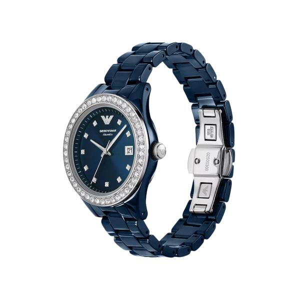 Emporio Armani Leo Ceramic Blue Dial Ladies Watch | AR70012