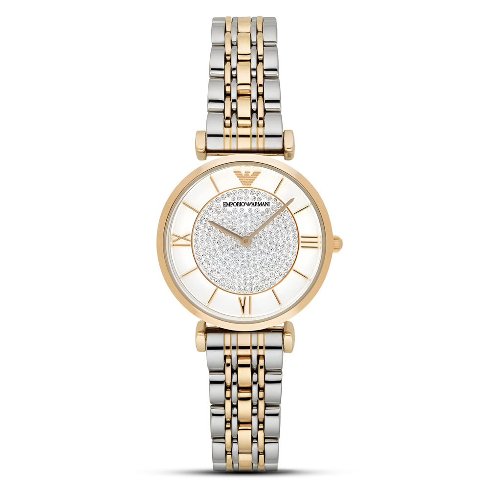 Emporio Armani Pave Dial Two-Tone Ladies Watch AR8031