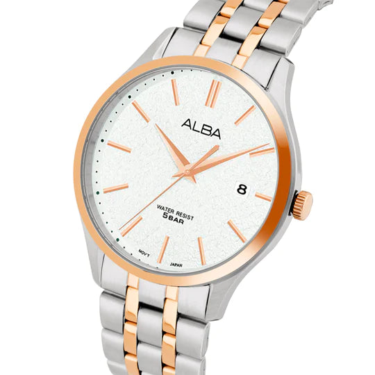 Alba Quartz 29mm Two-Tone White Marble Dial Ladies Watch| AH7BR6