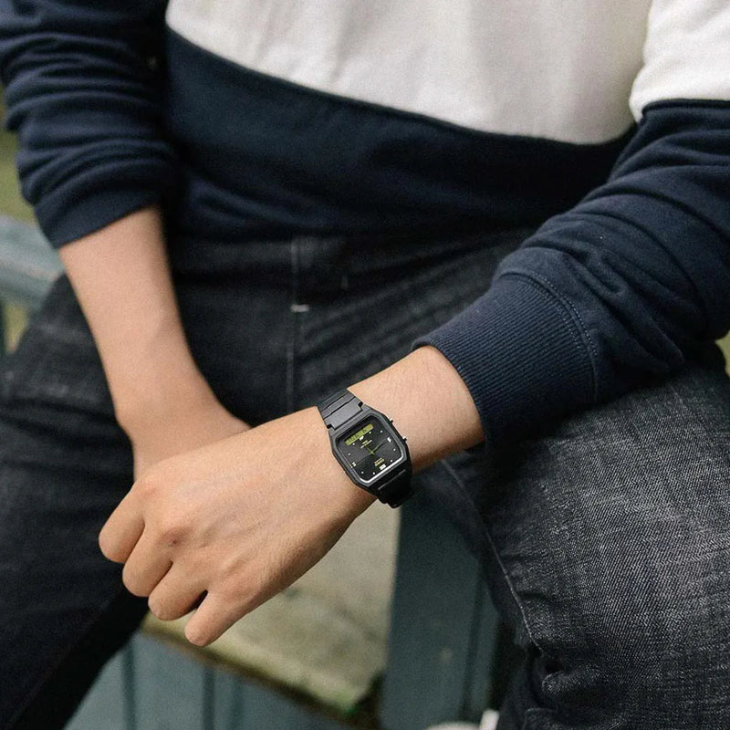 Casio Digital Analogue Black Dial Resin Strap Unisex Watch AW 48HE 1A