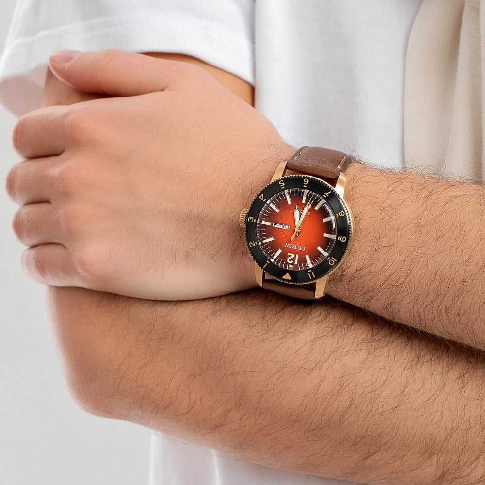 Citizen Eco-Drive Analogue Orange Dial Men's Watch | AW0079-13X